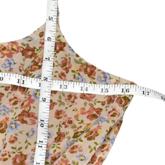 Forever 21 Brown Cream Floral Adjustable Strap Pleated Lined Dress Boho Fairy Sm - Picture 6 of 9